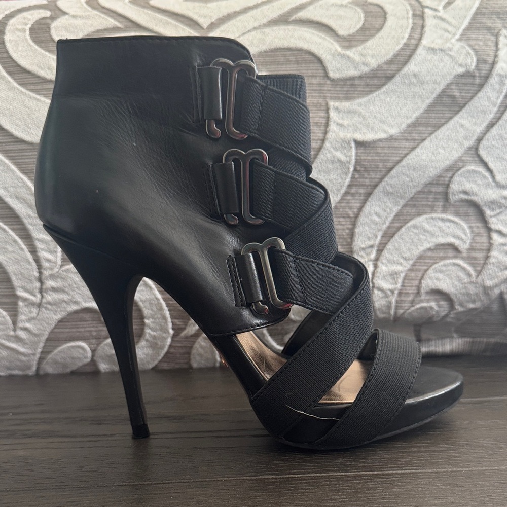 Steven By Steve Madden Black Strappy Stiletto Ankle Bootie